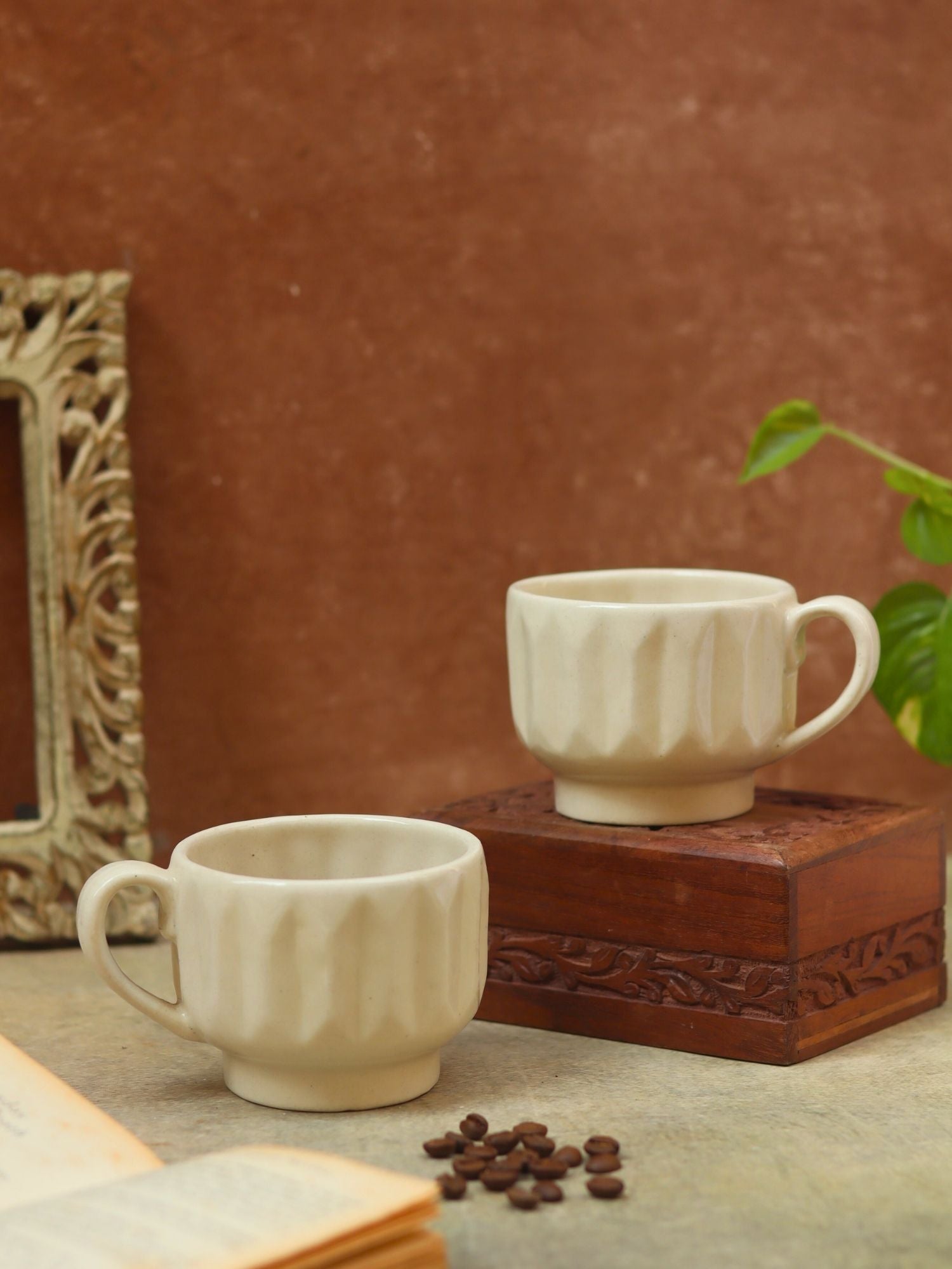 White Textured cappuccino mug with premium quality material