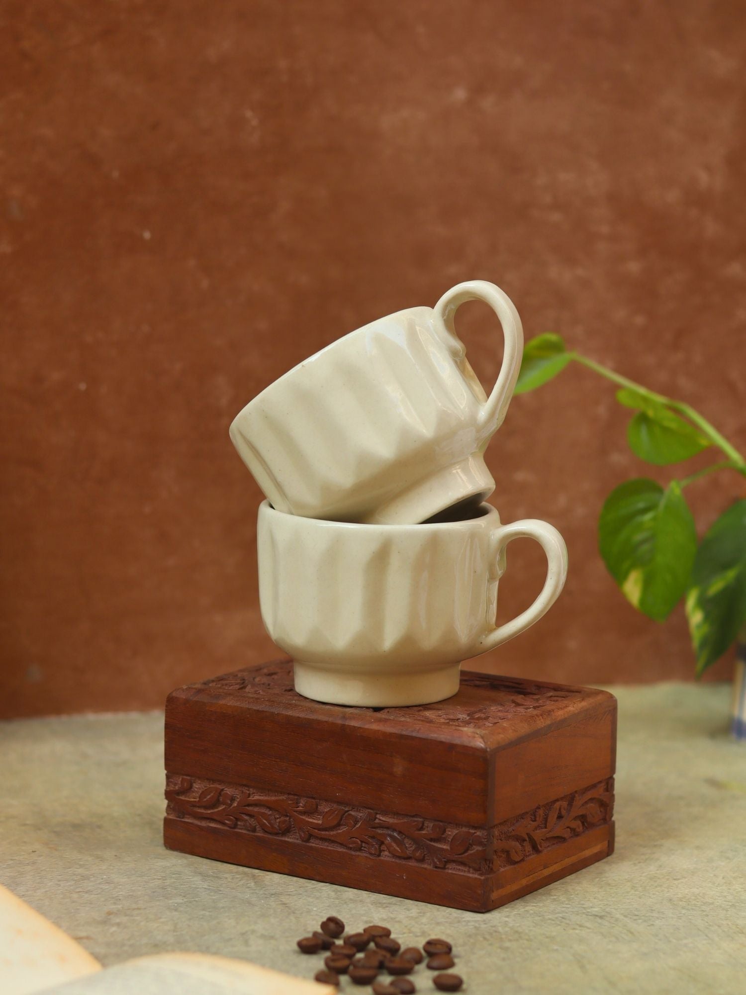 White Textured cappuccino mug handmade in india