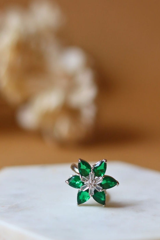 Emerald Floral Ring handmade in India