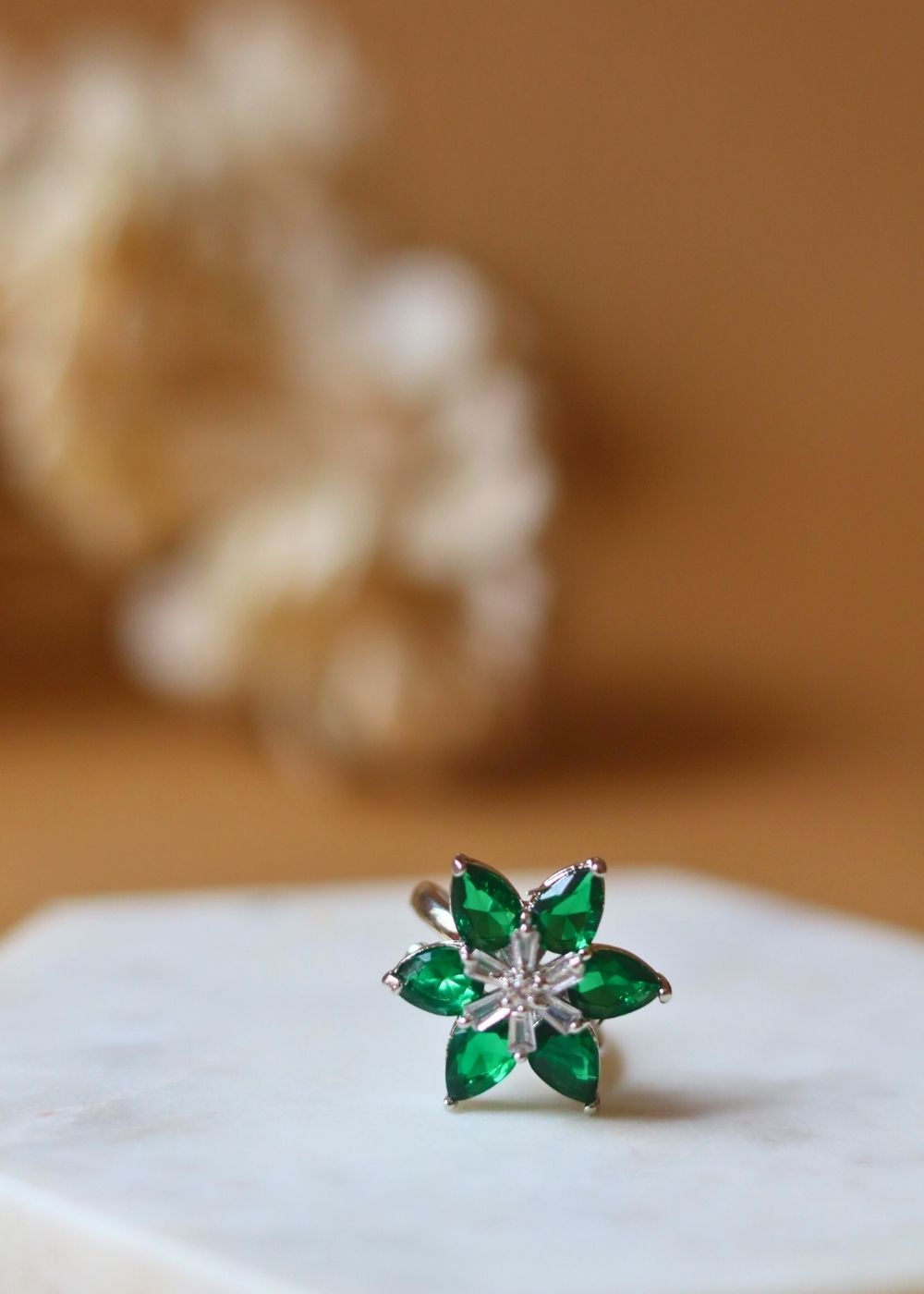 Emerald Floral Ring handmade in India