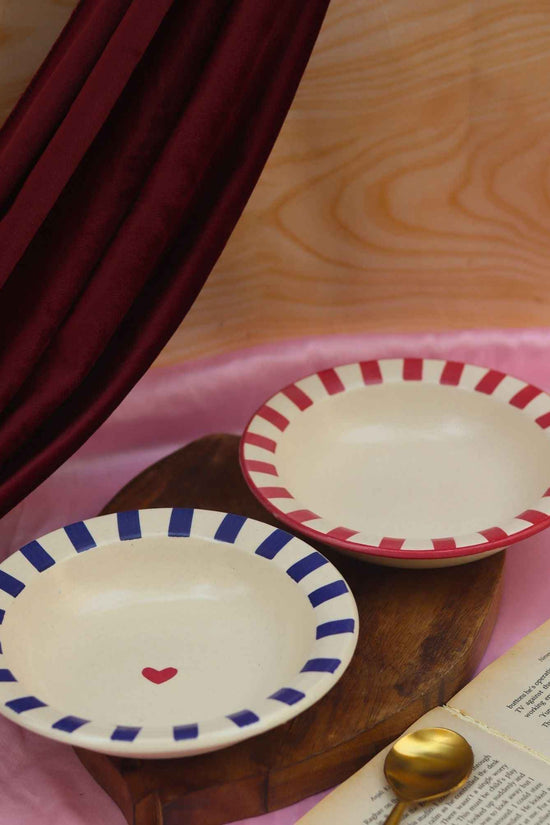 Set of 2 - Red & Blue striped pasta plates combo