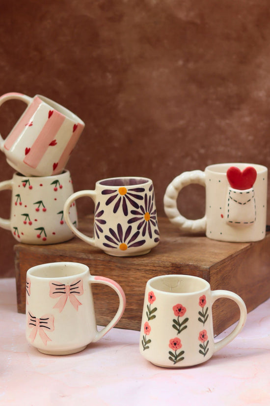 handmade Set of 6 Blooming Hearts Mugs (for the price of 5)