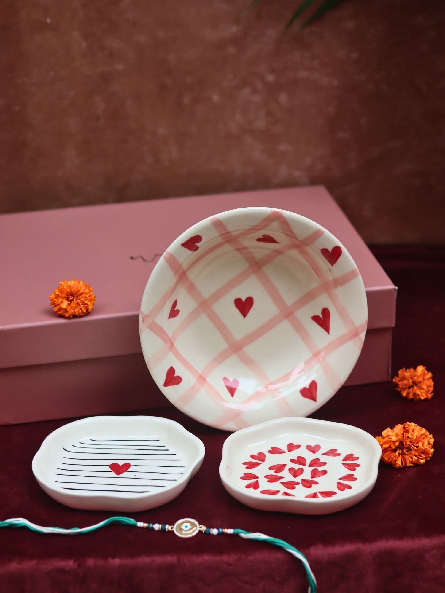 The Heartwarming Luxe Rakhi Gift Hamper made by ceramic