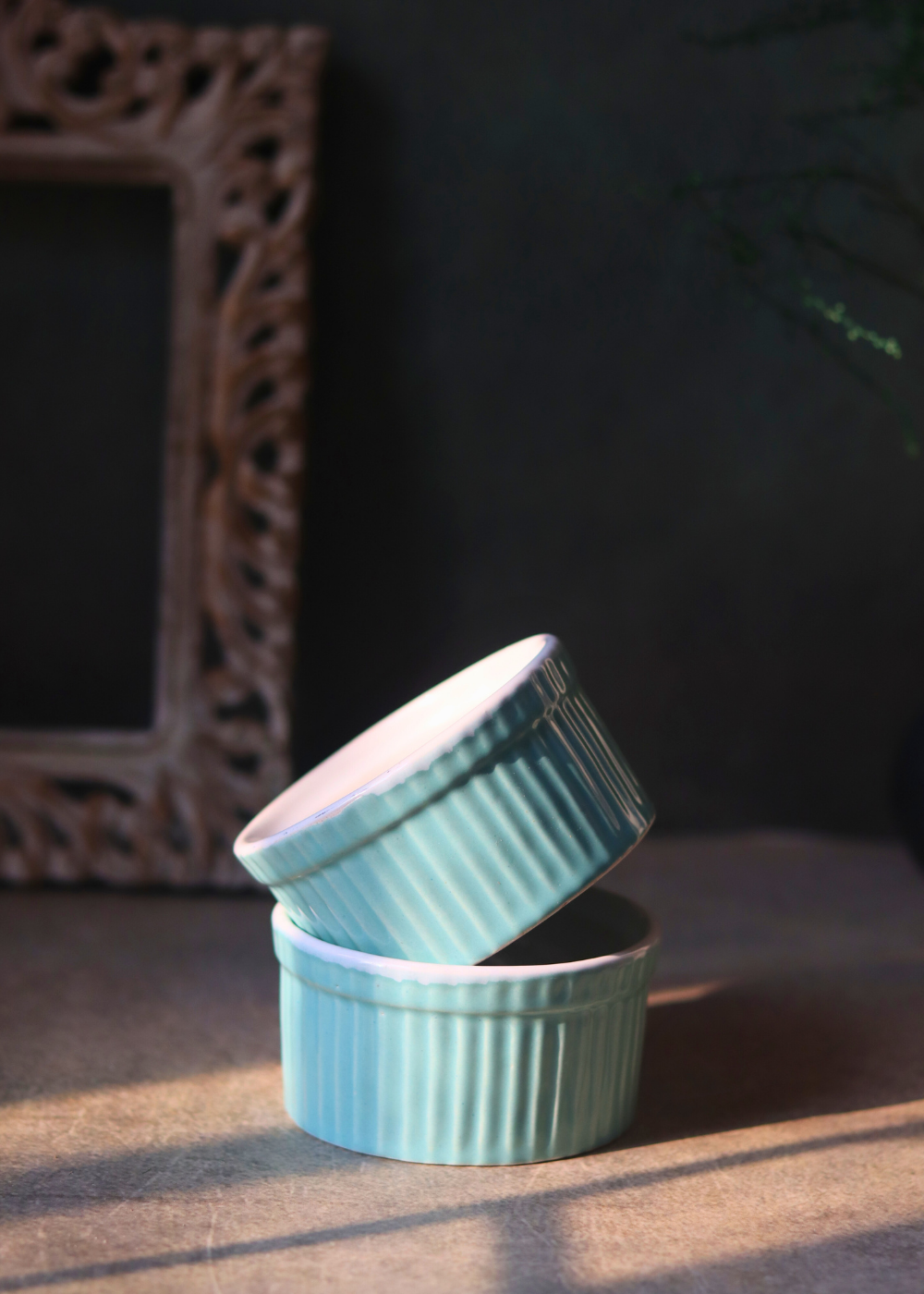 Sage green ceramic ramekin set of two 