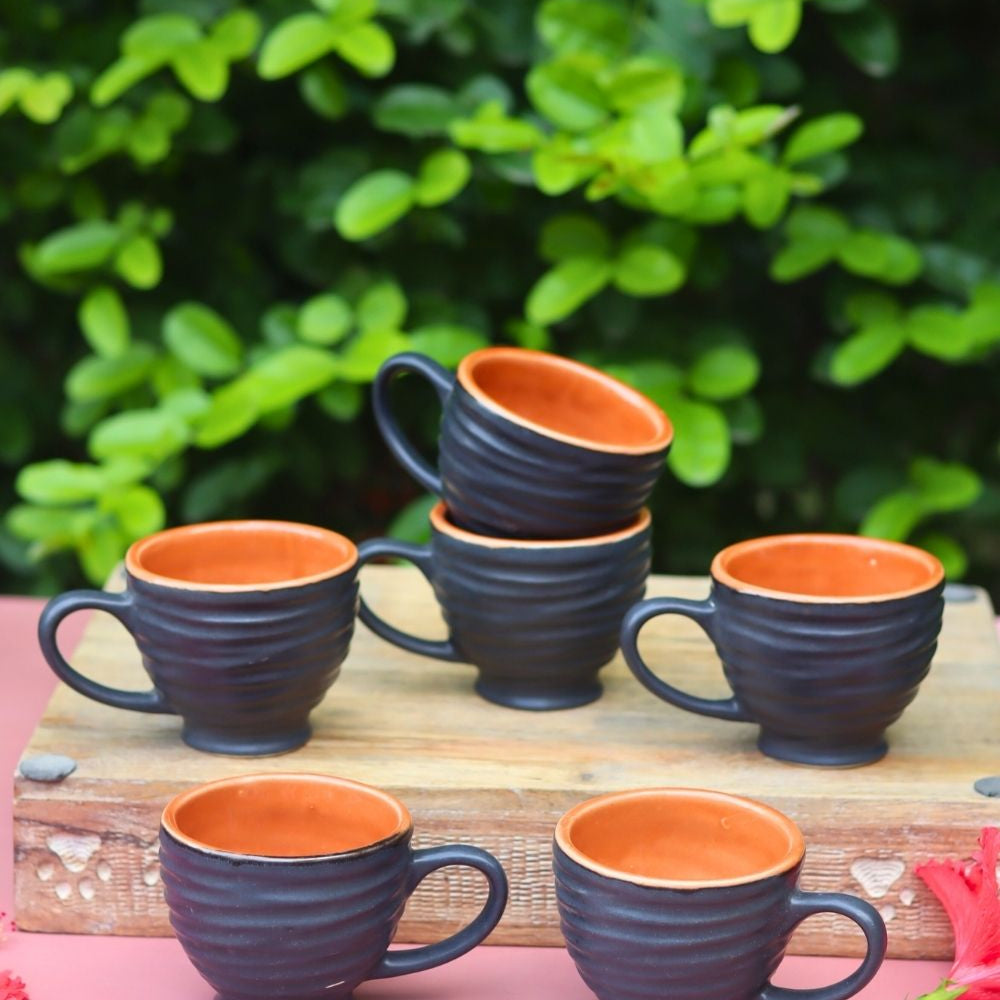 Set of 6 - Black Torrent Chai Cup made by ceramic