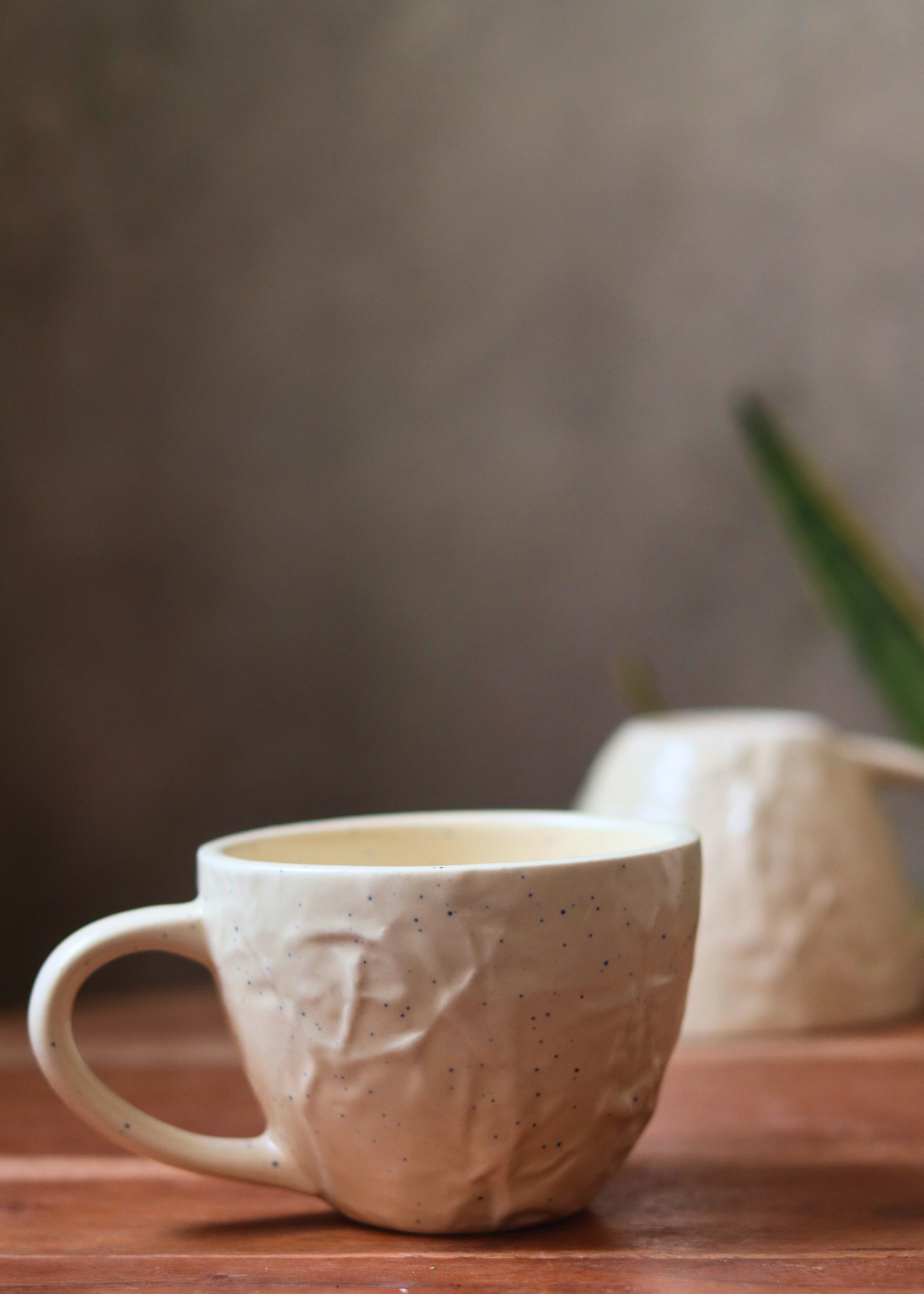 cream textured mug with unique design