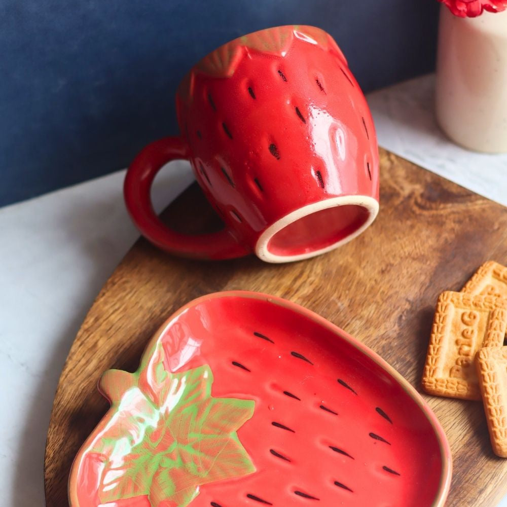 Handmade OG Strawberry Mug & Handmade Dessert Plate