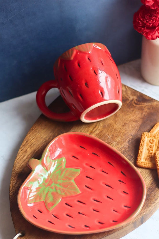 Handmade OG Strawberry Mug & Handmade Dessert Plate