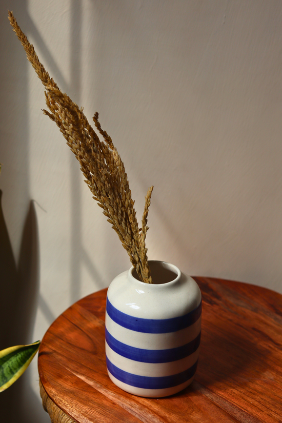 Striped Blue Vase Handmade Ceramic 