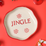 handmade jingle dessert plate with snow flake design