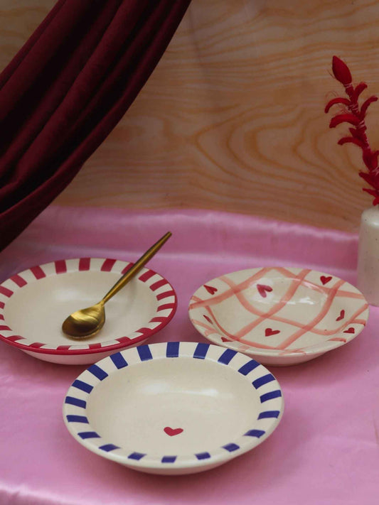 Set of 3 - Striped & Heart pasta plates combo