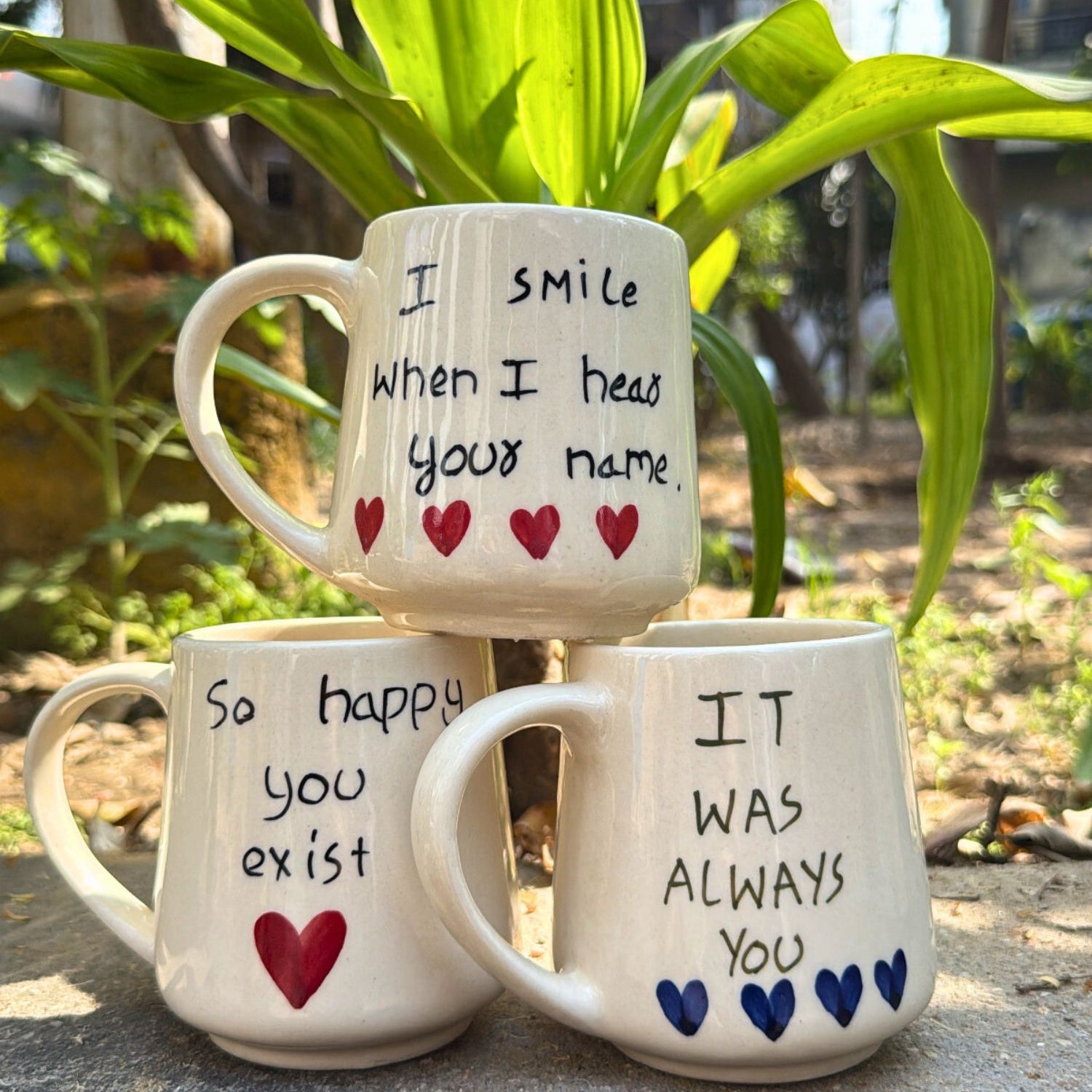 Set of 3 - Couple Coffee Mugs combo made by ceramic