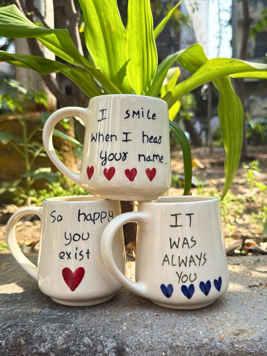 Set of 3 - Couple Coffee Mugs combo made by ceramic