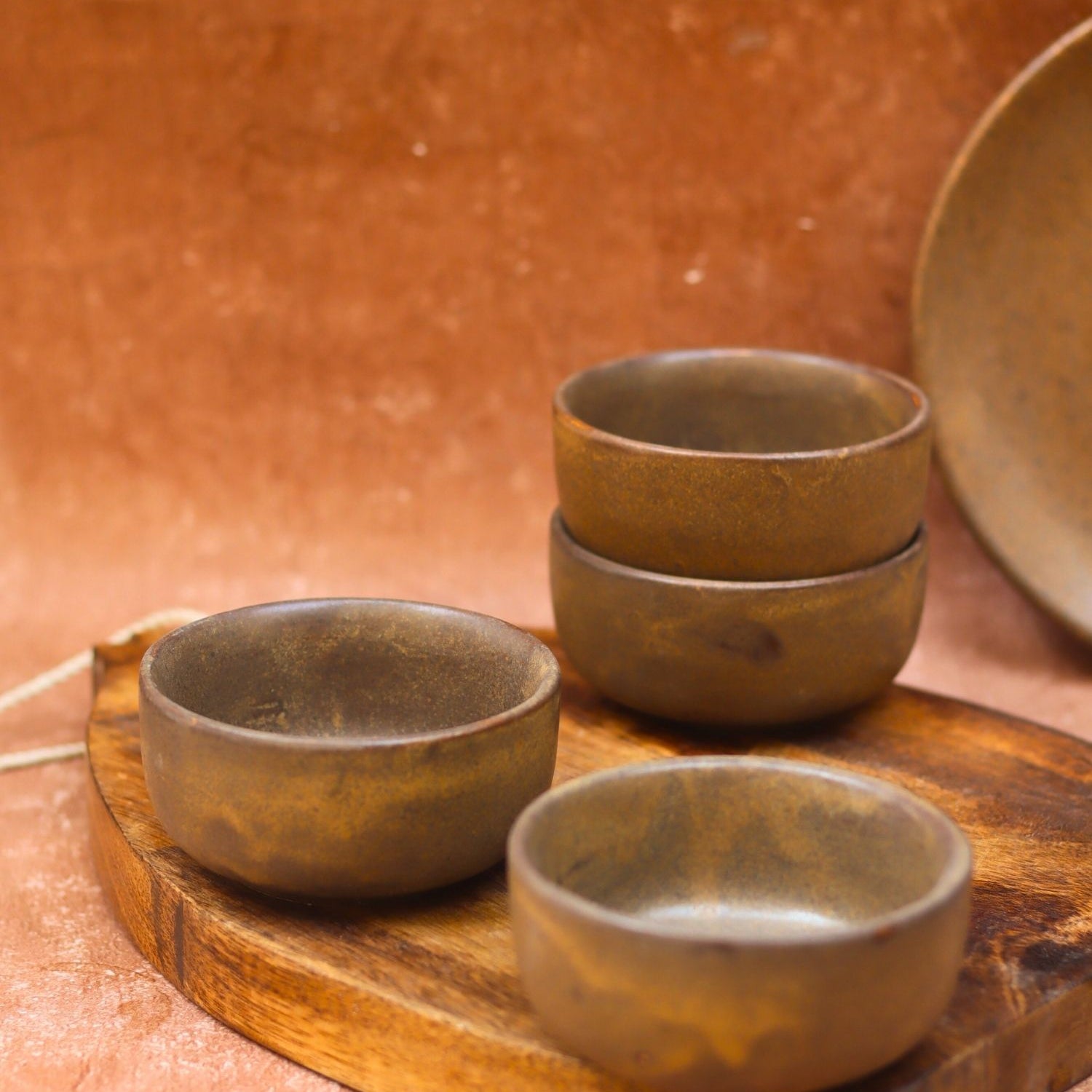 Set of 4 -  Woody Brown Katori made by ceramic