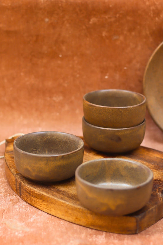 Set of 4 -  Woody Brown Katori made by ceramic