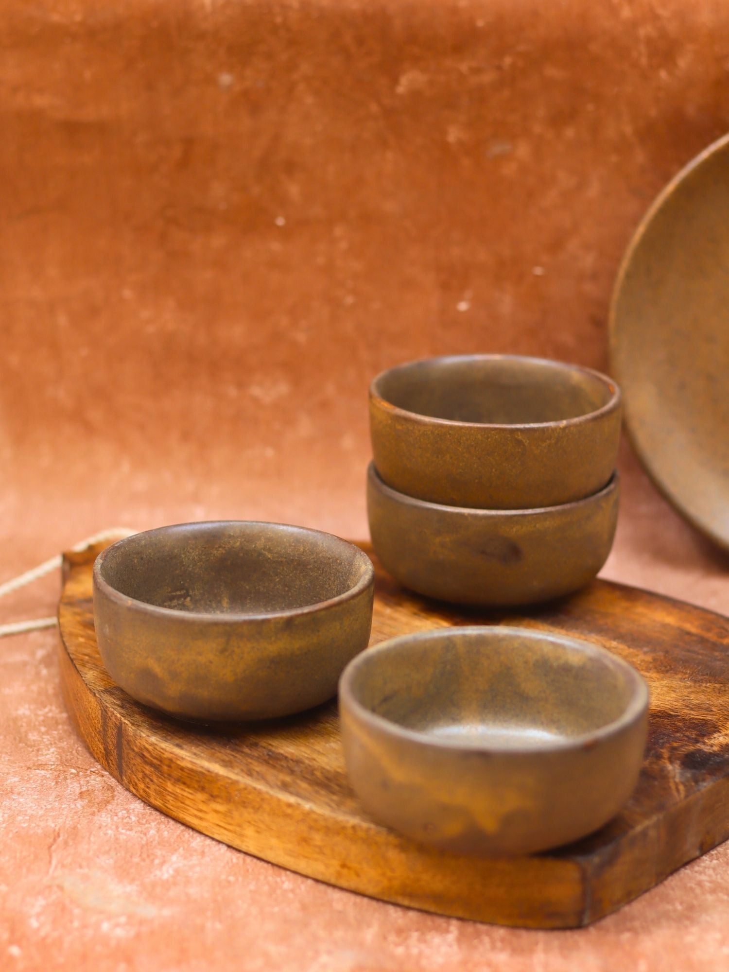 Set of 4 -  Woody Brown Katori made by ceramic