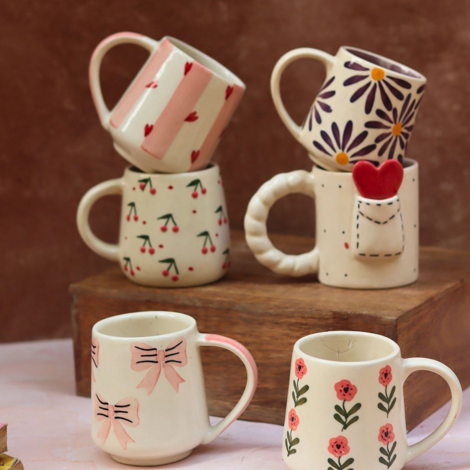 Set of 6 Blooming Hearts Mugs (for the price of 5) made by ceramic