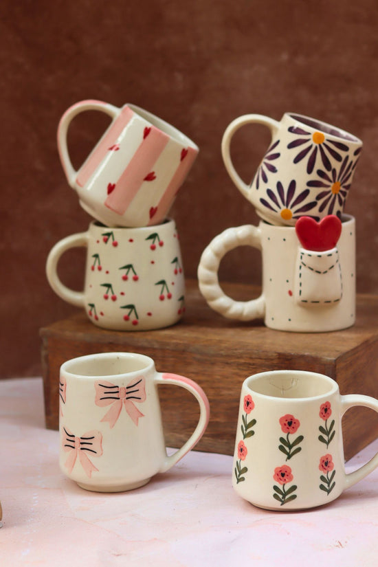 Set of 6 Blooming Hearts Mugs (for the price of 5) made by ceramic