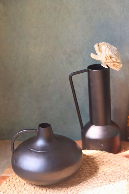 black handle & tall vase set of 2 combo