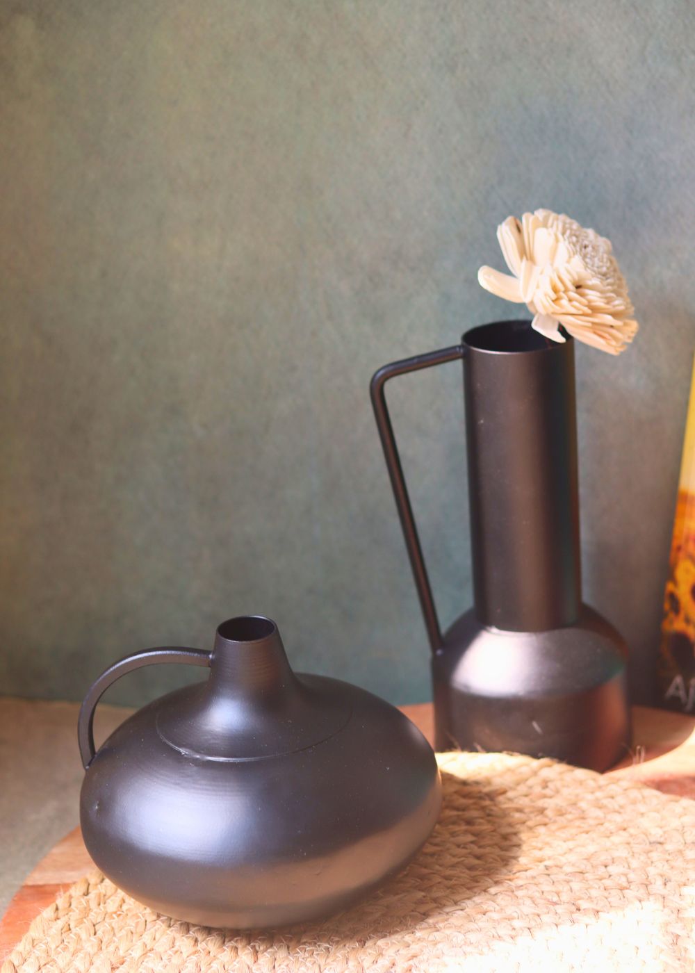 black handle & tall vase set of 2 combo
