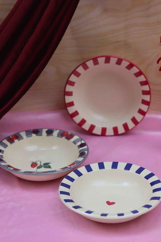Set of 3 - Striped &  Cherry pasta plates combo