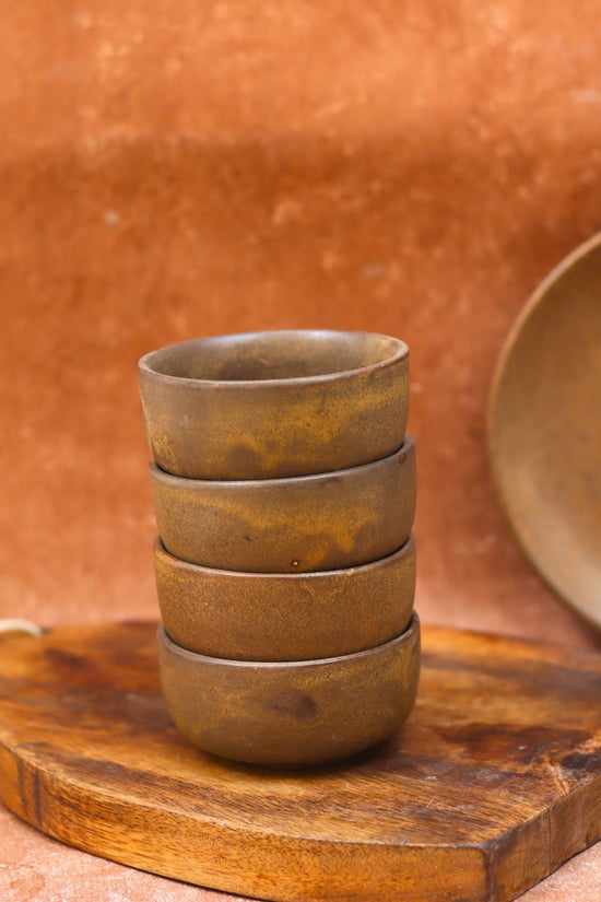 Set of 4 -  Woody Brown Katori handmade in India