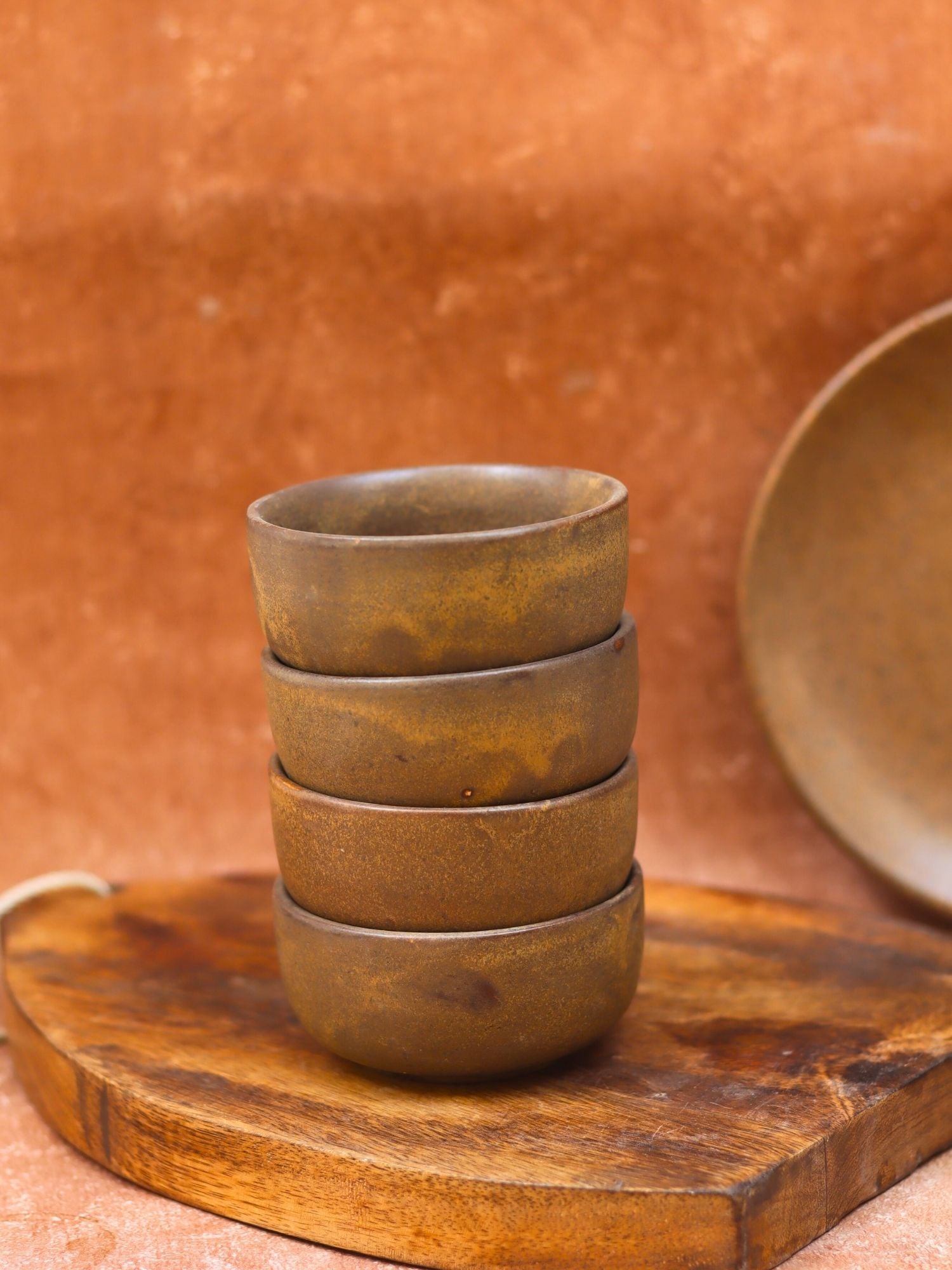 Set of 4 -  Woody Brown Katori handmade in India