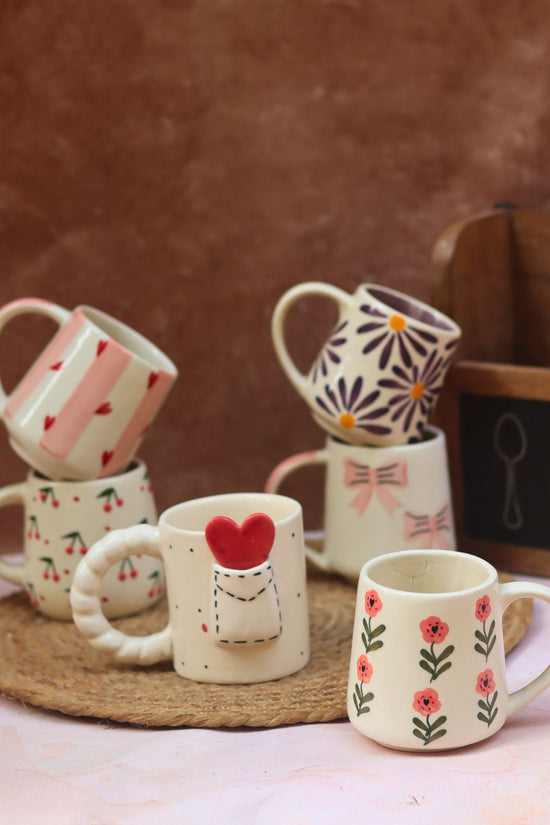 Set of 6 Blooming Hearts Mugs (for the price of 5) handmade in India