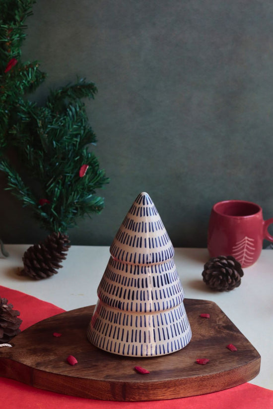 Blue Lined Christmas Tree made by ceramic