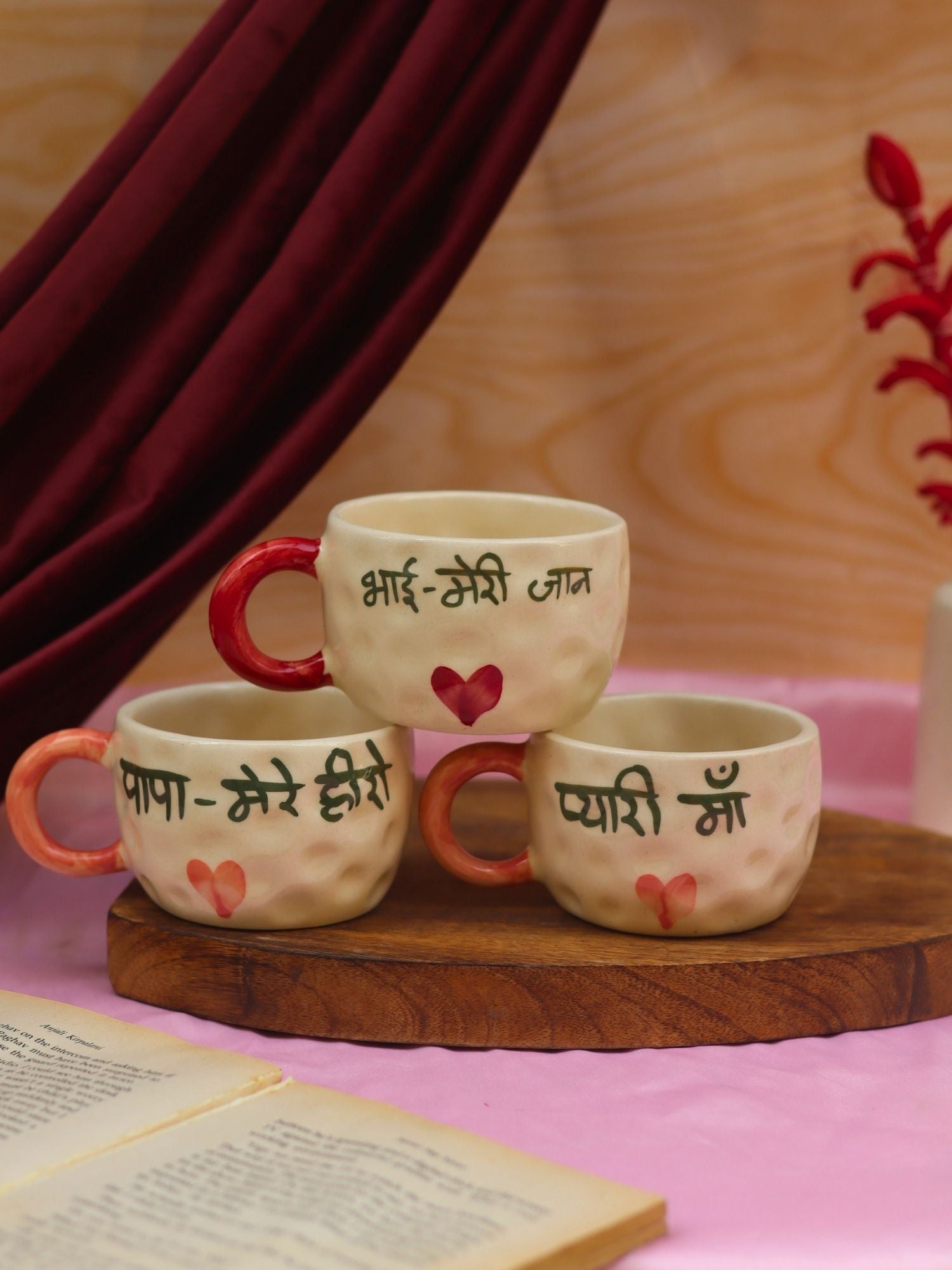 Mum, Papa, Bhai mug combo handmade in India