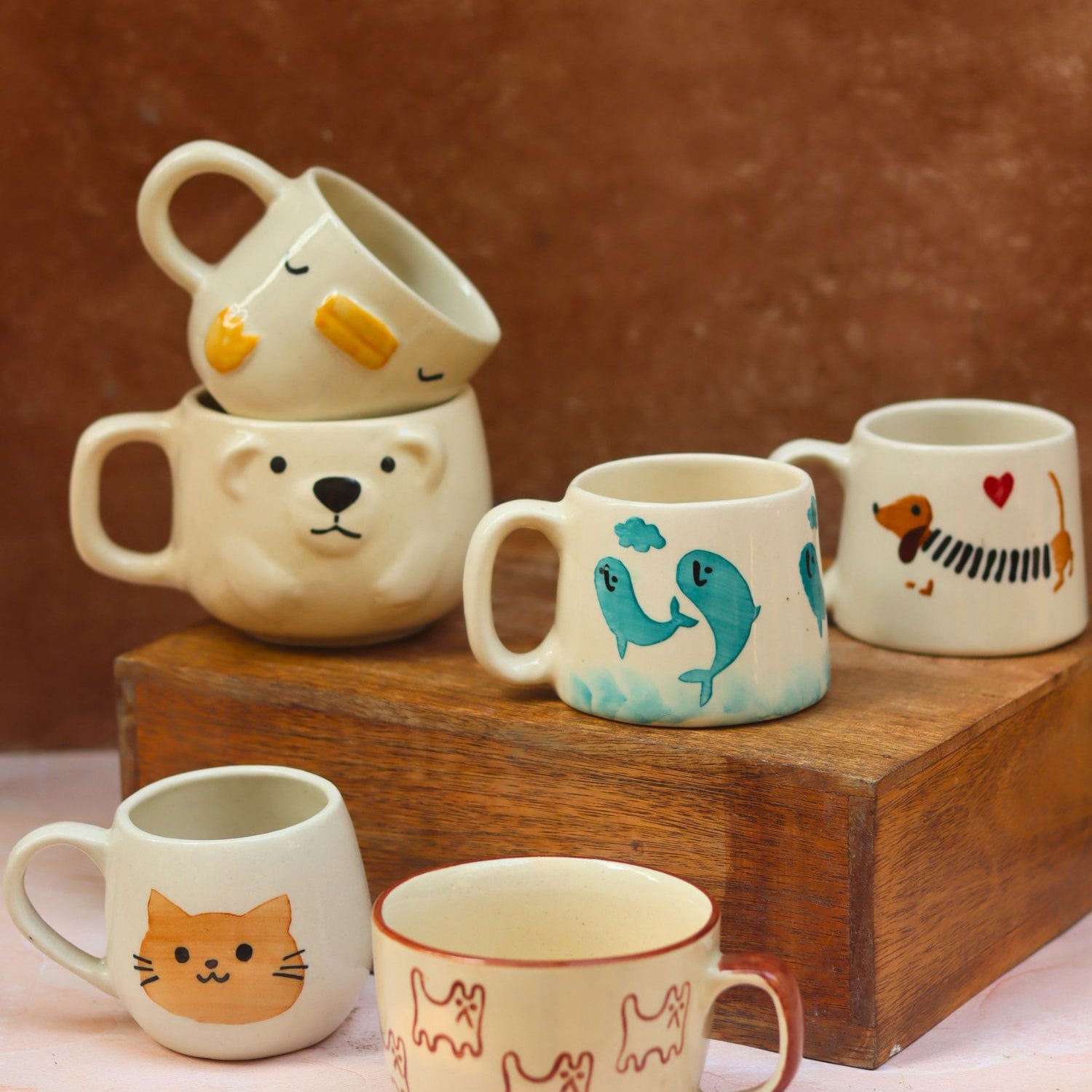 handmade Set of 6 Tea Time Treat Mugs (for the price of 5)
