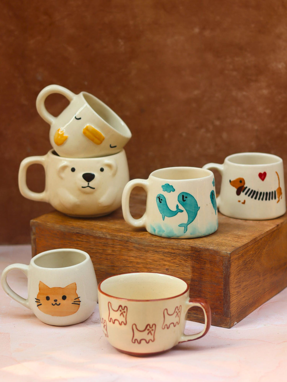 handmade Set of 6 Tea Time Treat Mugs (for the price of 5)