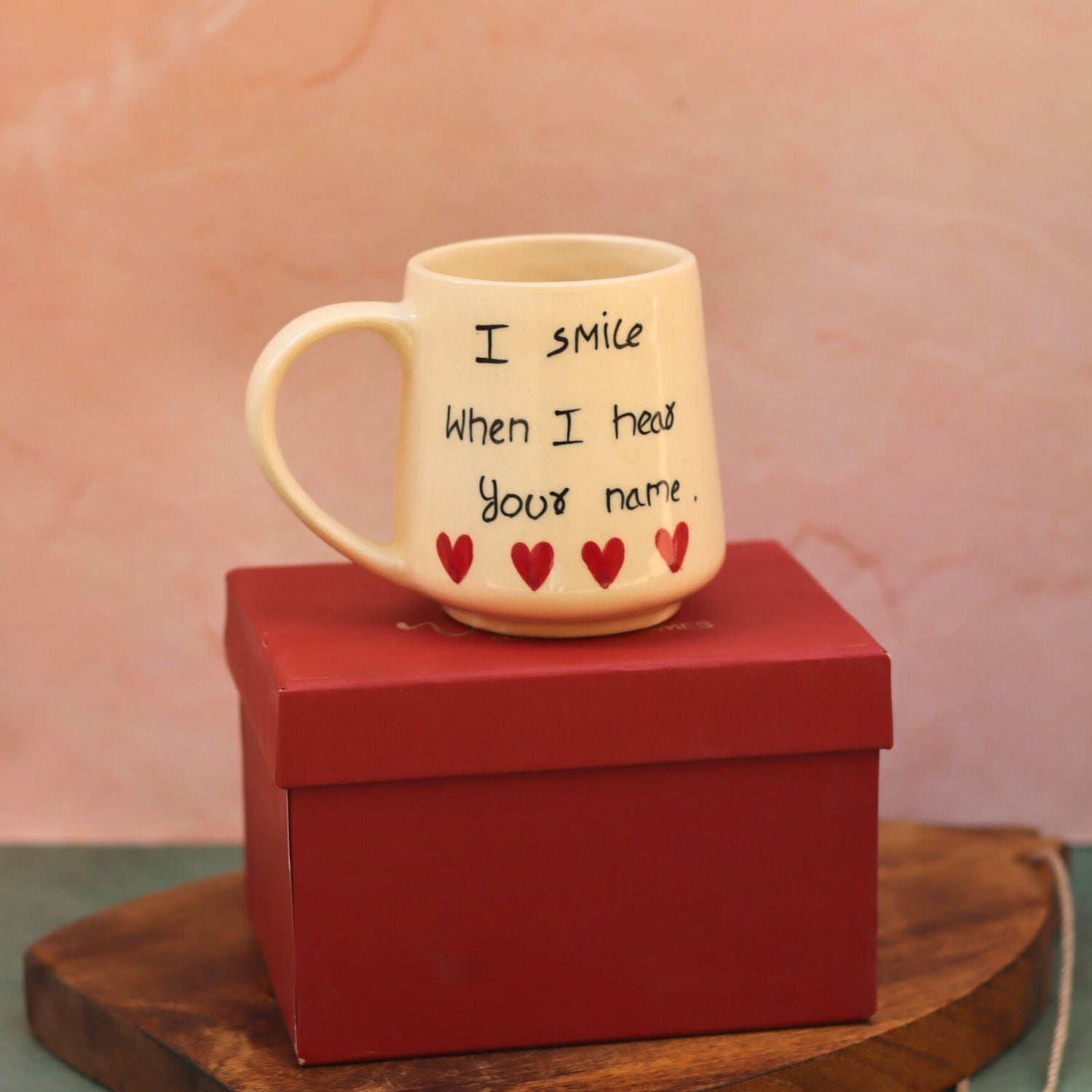 Handmade I Smile When I heart your name mug in a Gift Box