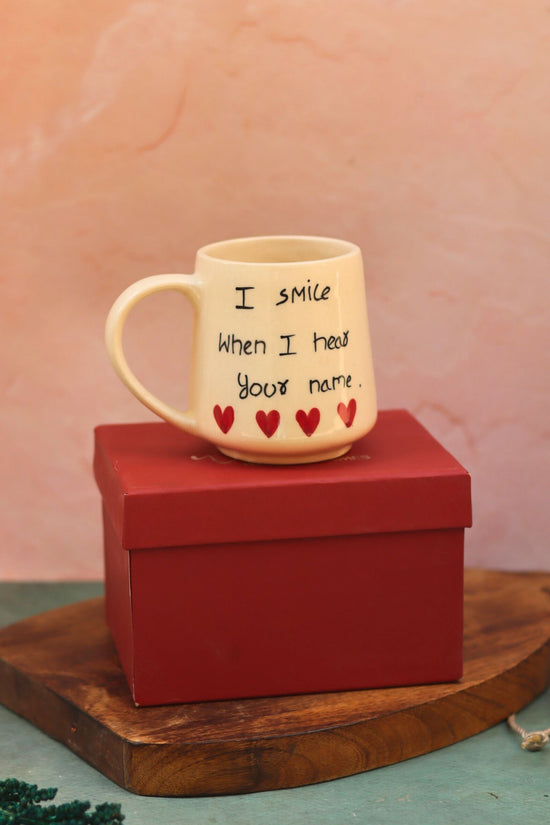 Handmade I Smile When I heart your name mug in a Gift Box
