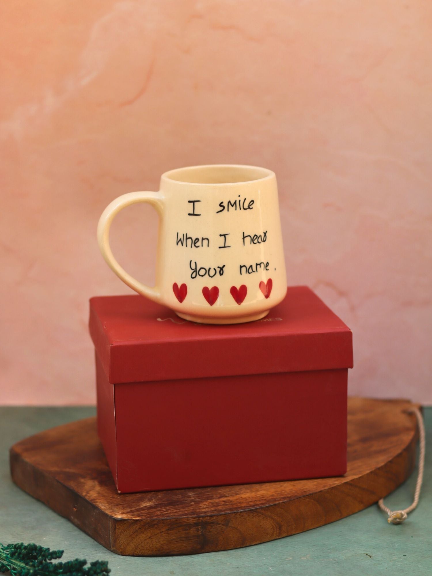 Handmade I Smile When I heart your name mug in a Gift Box
