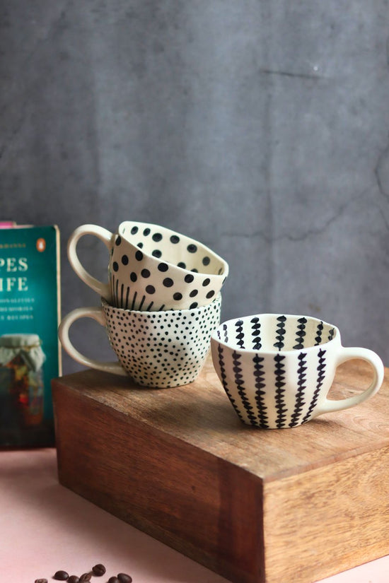 Black Crosses, Black Lines meet Polka & Black polka Mug  - Set of three with premium quality material