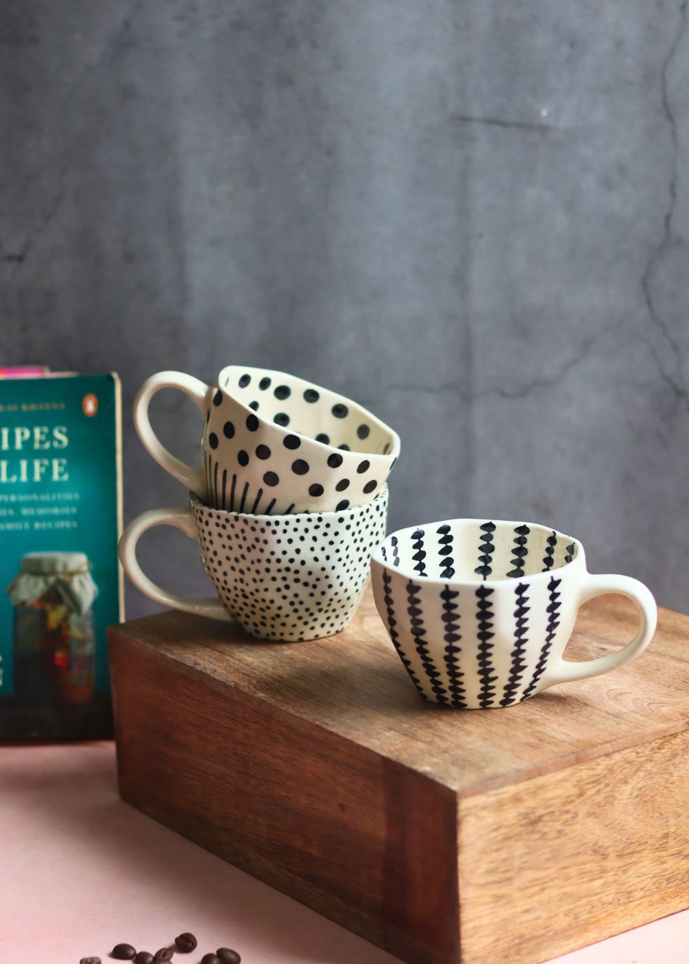 Black Crosses, Black Lines meet Polka & Black polka Mug  - Set of three with premium quality material