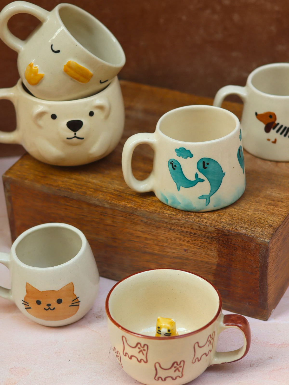 Set of 6 Tea Time Treat Mugs (for the price of 5) handmade in India