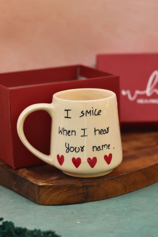I Smile When I heart your name mug in a Gift Box handmade in Inida