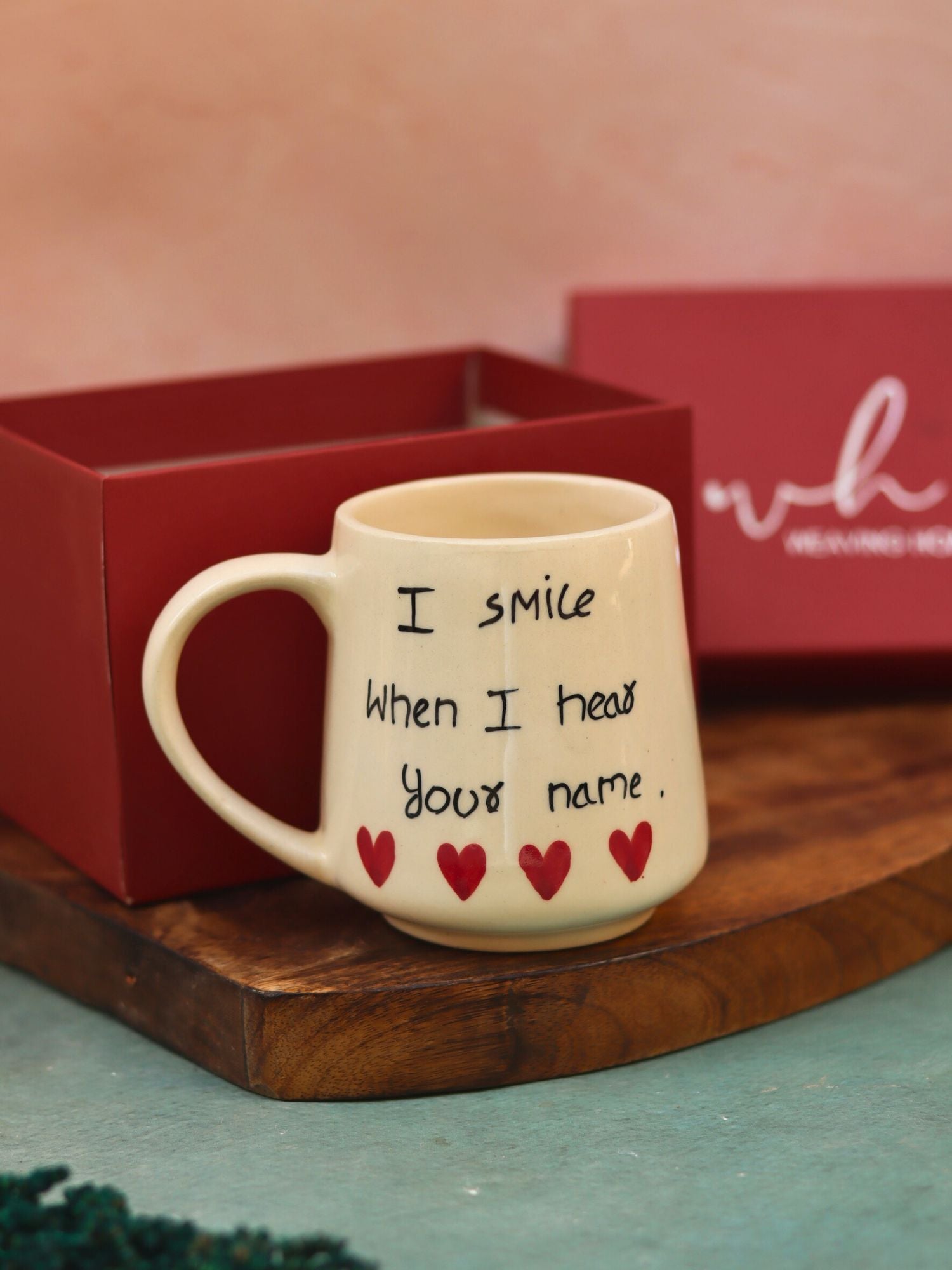 I Smile When I heart your name mug in a Gift Box handmade in Inida