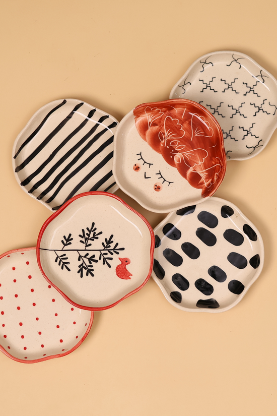 handmade dessert plate red & black colors