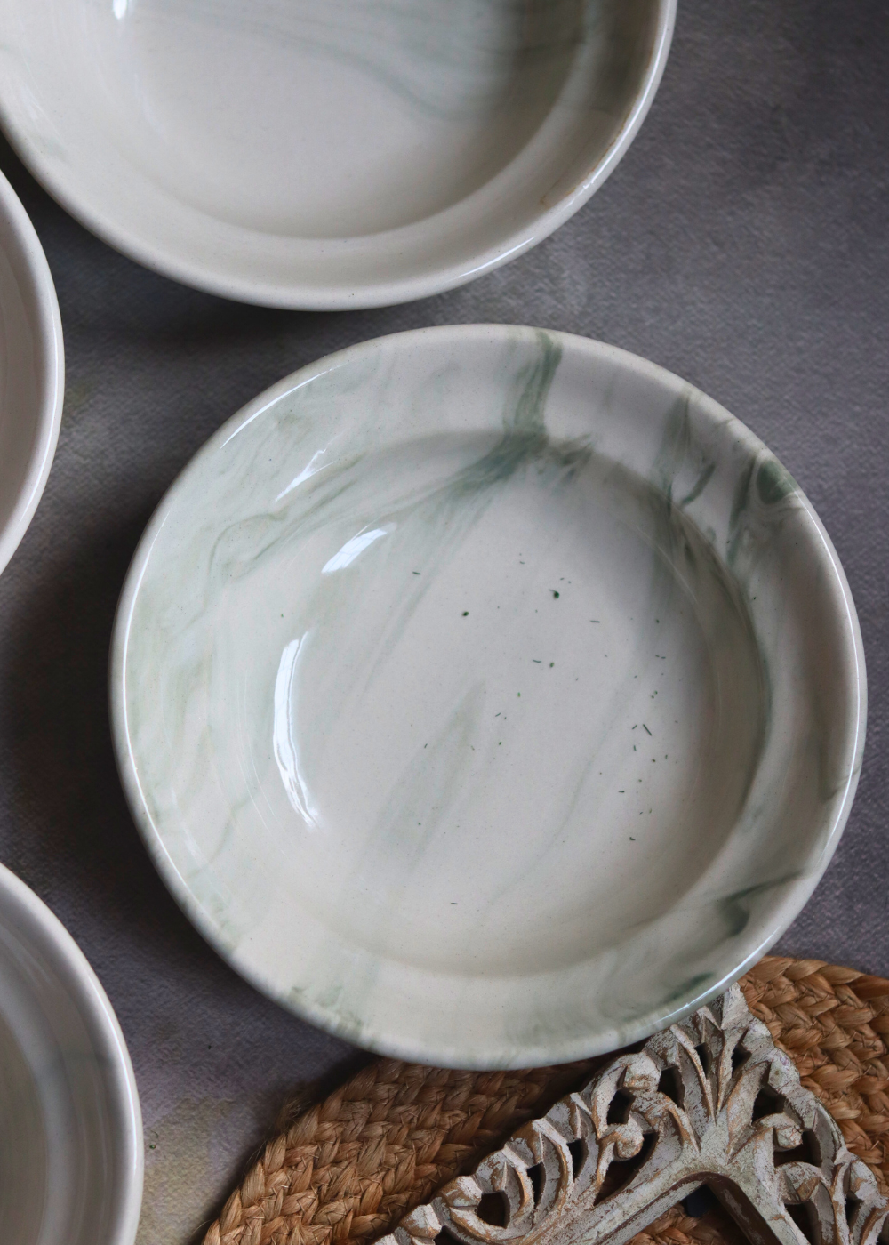 Green marble pasta plates 