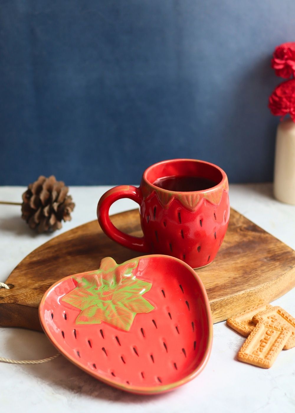 OG Strawberry Mug & Handmade Dessert Plate made by ceramic