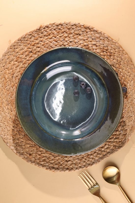 Handmade ceramic green pasta plate 