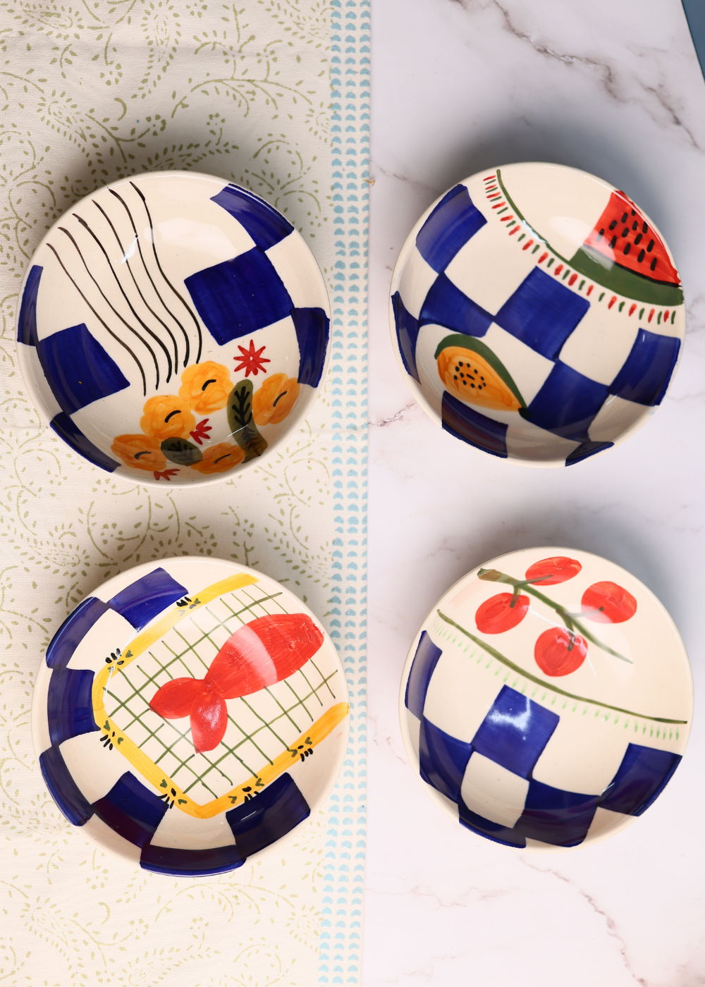 handmade blue check bowls set of four made by ceramic 