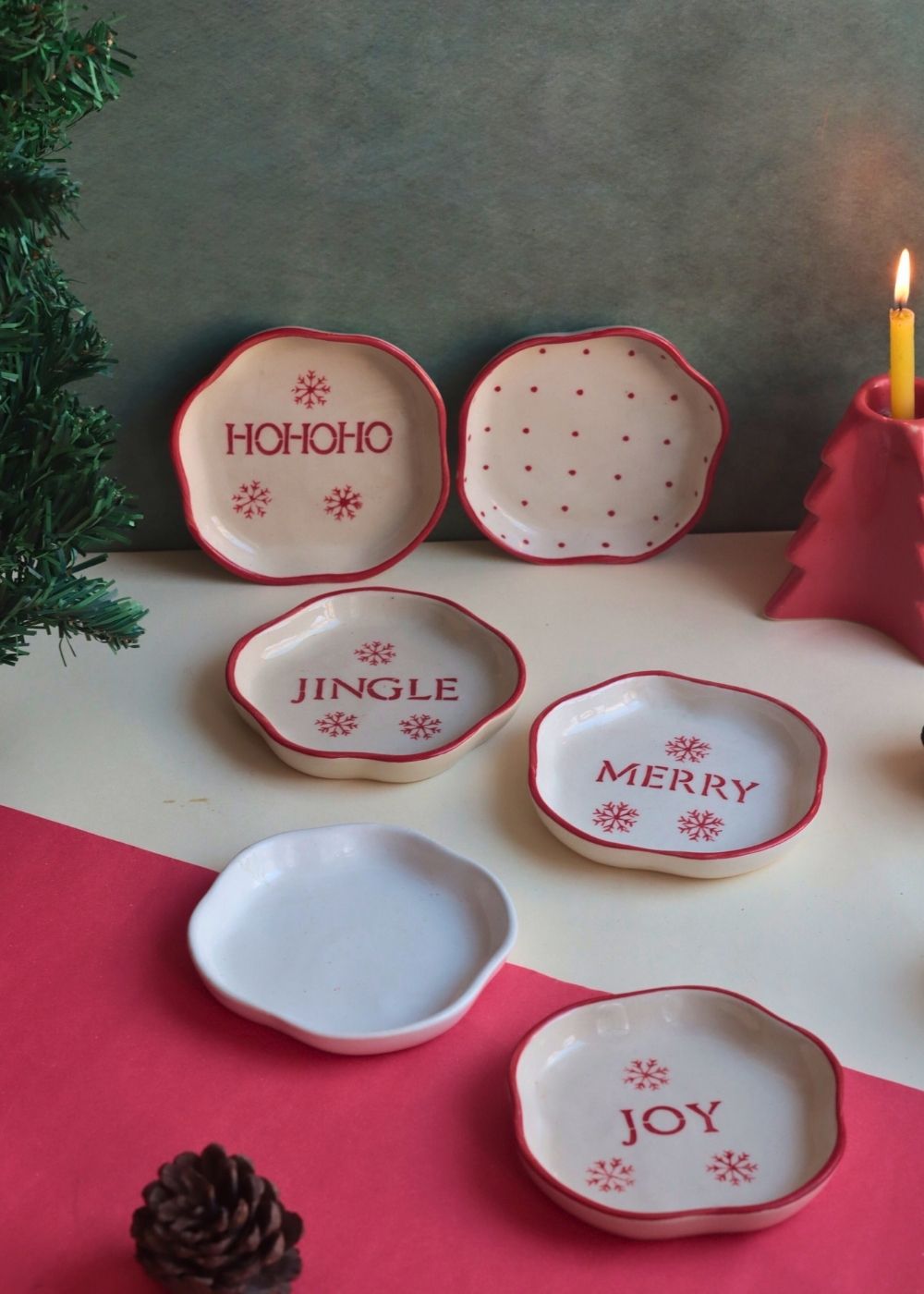 Handmade Set of 6 Merry & Bright Dessert Plates (for the price of 5)