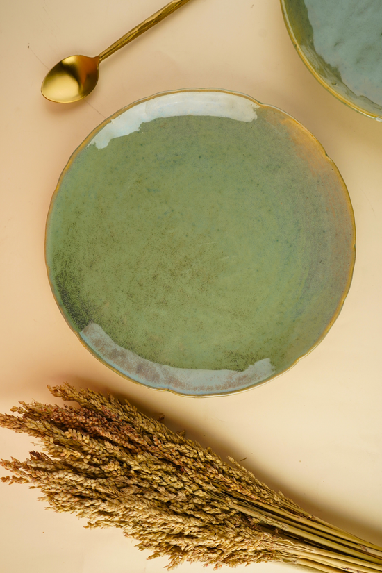 pistachio stoneware dinner plate with nature's green color