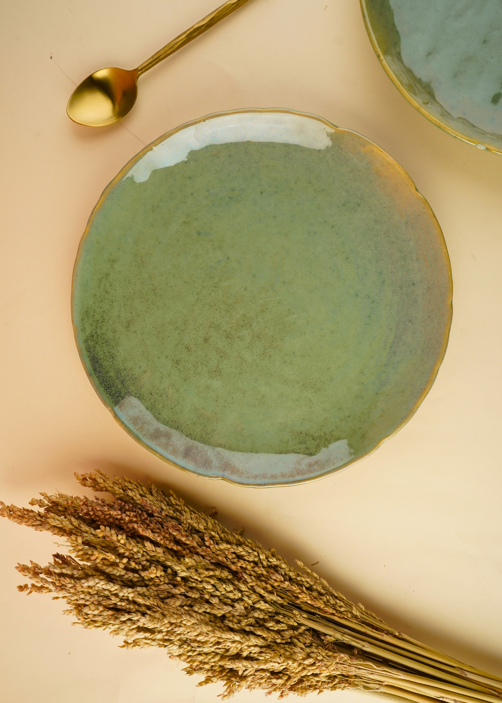 pistachio stoneware dinner plate with nature's green color