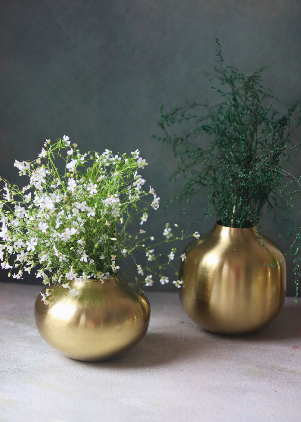 Two handmade brass flower vases 