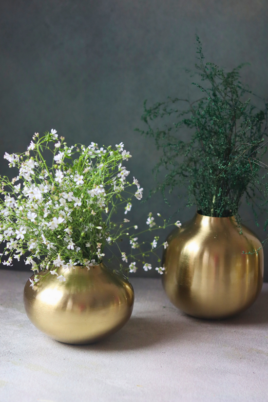 Two handmade brass flower vases 